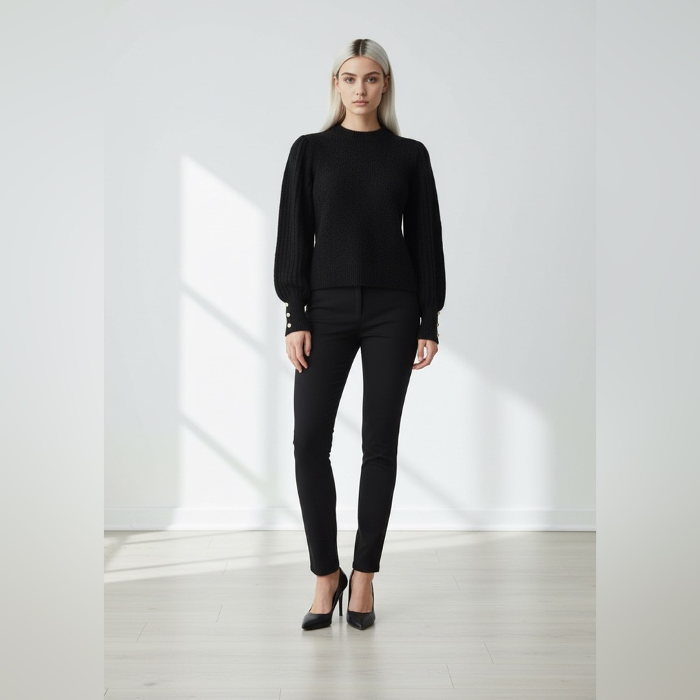 Black Crew Neck Sweater with Buttoned Sleeves